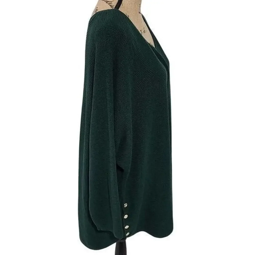 Michael Kors Women Dark Emerald Ribbed Knit Button Side Tunic Sweater 3X NEW